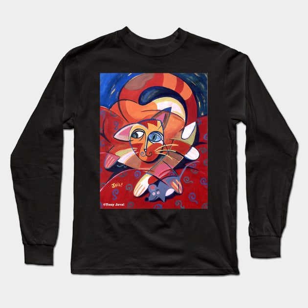 'Cubist Cat with a Toy Mouse' Long Sleeve T-Shirt by jerrykirk